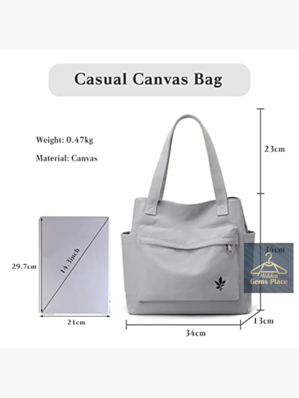 Canvas Tote Handbag with Multi-Pockets Lightweight Casual Everyday Essential